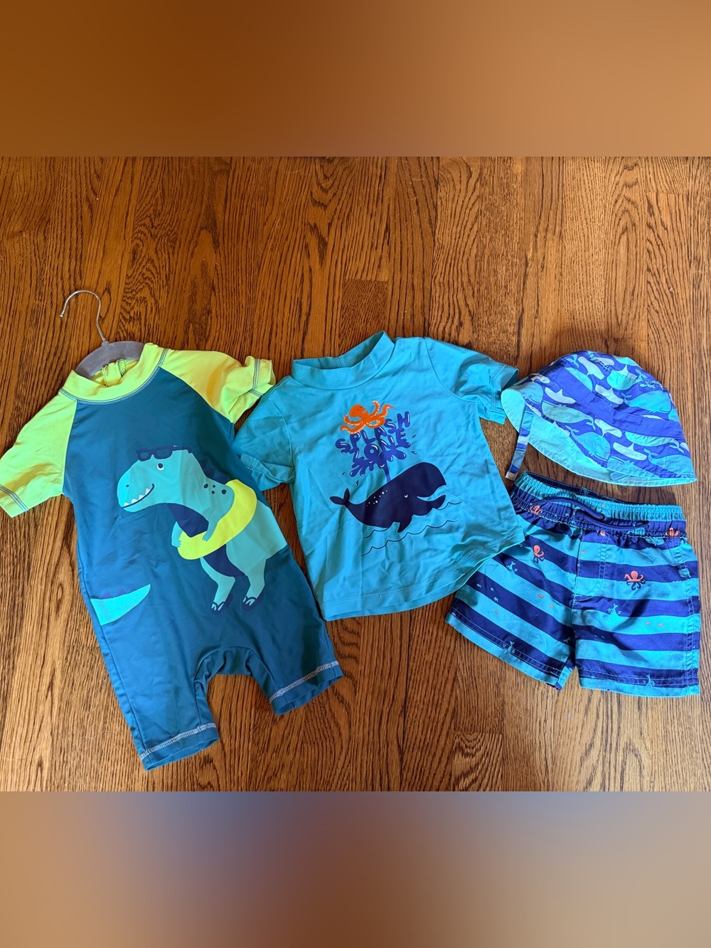 Carter's 12 months Bright Blue and Green Whale Dinosaur Rashguard Swim Lot